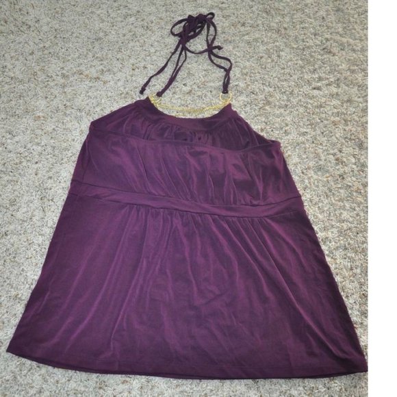 Womens Halter Top Apt 9 Purple Small with Attached Gold Necklace Stretch Empire - Picture 2 of 3